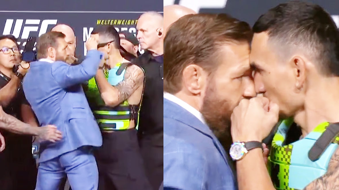 UFC 329 स्टारडाउन में कॉनर मैकग्रेगर का गुस्सा फूटा, मैक्स होलोवे का चश्मा तोड़ा
