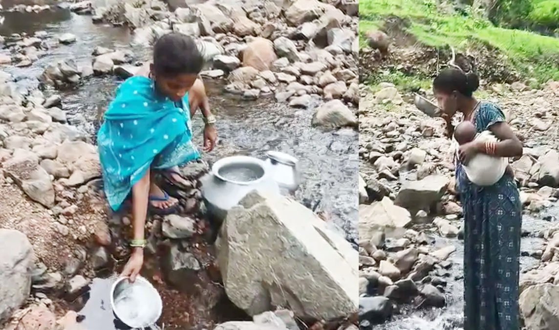 बेलापानी में पेयजल संकट : दूषित नदी का पानी पीने को मजबूर 35 बैगा परिवार