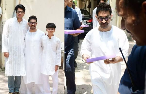 आमिर खान ने बेटों जुनैद और आज़ाद के साथ ईद पर पैप्स को बांटी मिठाइयां