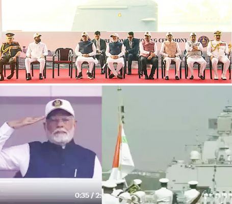 PM मोदी ने तीन युद्धपोतों INS सूरत, INS नीलगिरि और INS वाघशीर को राष्ट्र को समर्पित किया